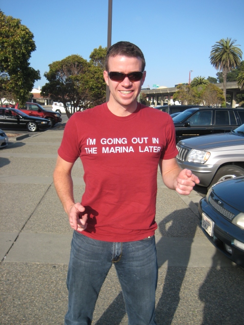 His shirt is sarcastic, but this guy really does enjoy the Marina.